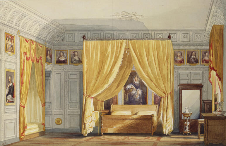 Royal visit to Louis-Philippe: Queen Victoria's bedroom at the Château d'Eu. 1843