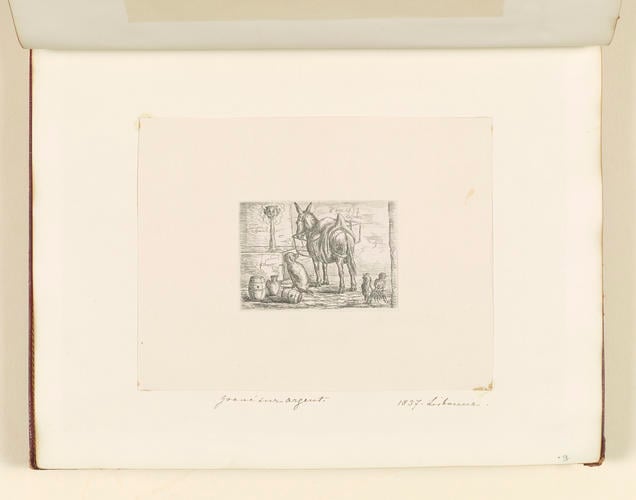 Master: Collection of Etchings done by Ferdinand King of Portugal, 1840.
Item: A mule drinking from a fountain