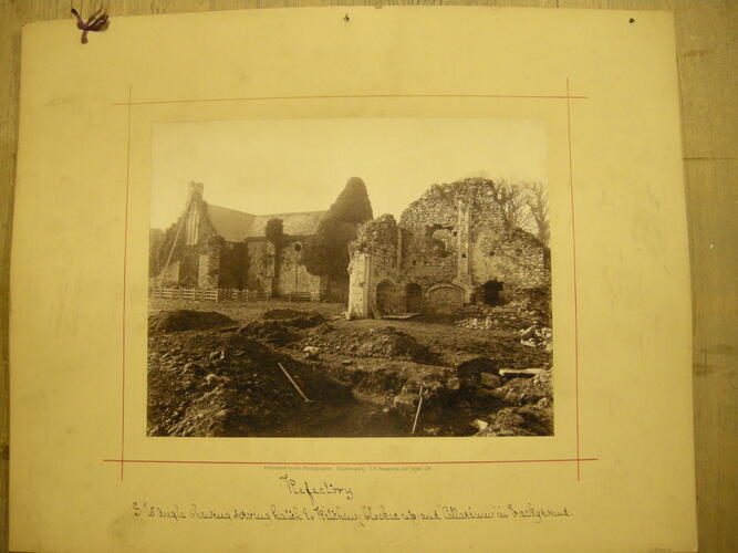Refectory. S. W. angle shewing serving hatch to Kitchen and 