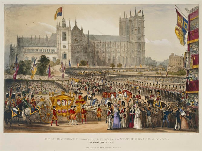 Her Majesty Queen Victoria proceeding in State to Westminster Abbey. Crowned 28 June 1838