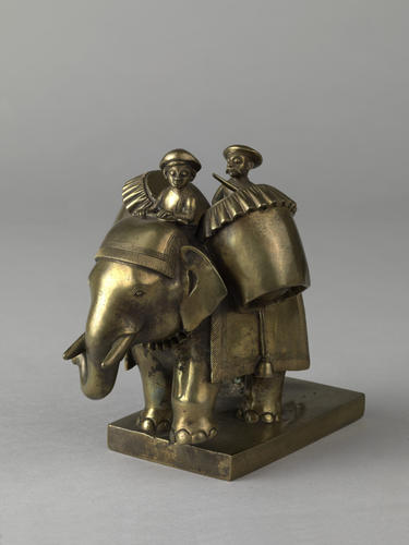 Indian military elephant, driver and drummer