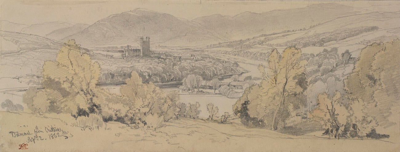 Balmoral from Crathie, looking south across the River Dee