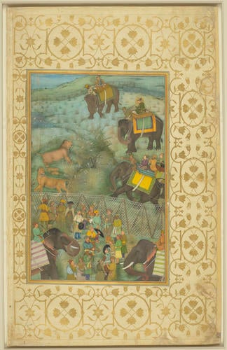 Master: Padshahnamah پادشاهنامه (The Book of Emperors) ‎‎
Item: Shah-Jahan hunting lions at Burhanpur (July 1630)