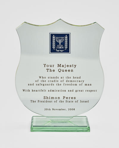 Perspex plaque with dedication to The Queen Perspex plaque with dedication to The Queen