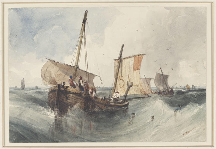 Fishing boats in a rough sea