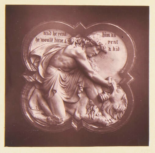 Marble tablet depicting Samson destroying the Lion: Albert Memorial Chapel, Windsor