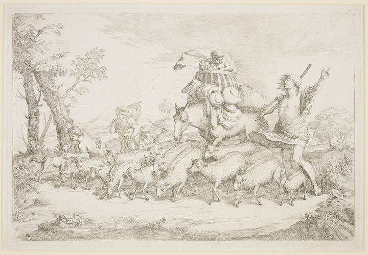 Shepherds and flocks in a landscape