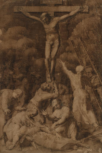 The Virgin fainting at the foot of the Cross