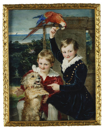 Prince Ernest (1830-1904) and Prince Edward (1833-1914) of Leiningen, with Islay and a macaw