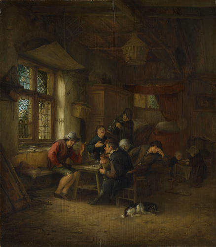 Interior of Tavern with a Five Peasants and a Woman