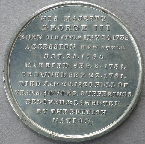 Great Britain. Medal commemorating the death of King George III, 1820 Great Britain. Medal commemorating the death of King George III, 1820