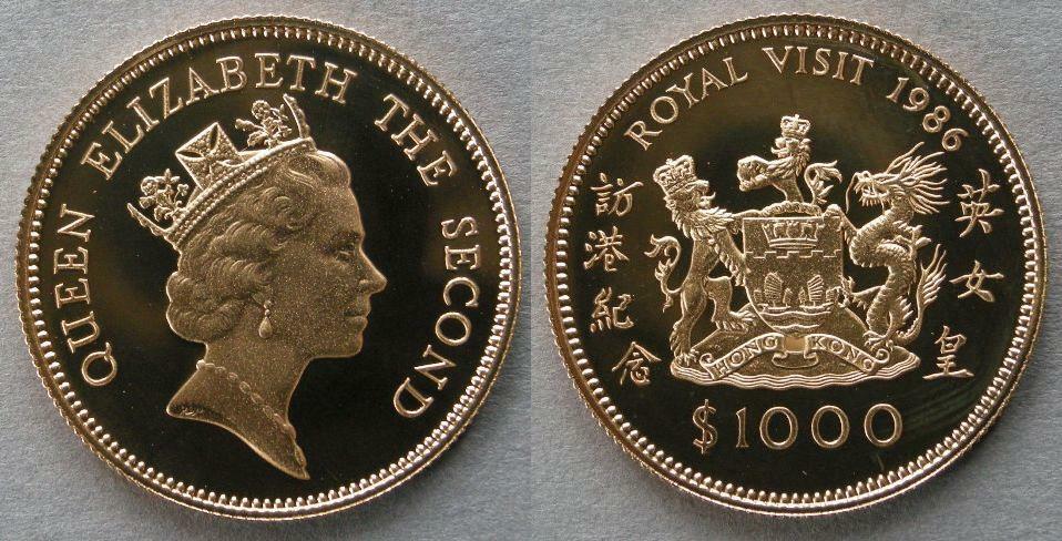 Hong Kong. Proof Gold $1, 000, 1986, commemorating the Royal Visit Hong Kong. Proof Gold $1, 000, 1986, commemorating the Royal Visit