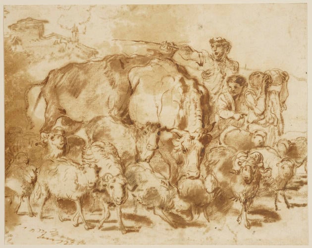 Shepherds with a flock