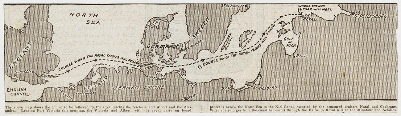 Map of Northern Europe showing the course taken by Royal Yachts to Reval Map of Northern Europe showing the course taken by Royal Yachts to Reval
