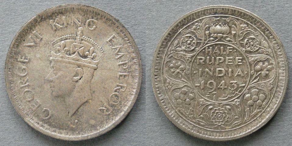 India. 	George VI Half rupee, 1943