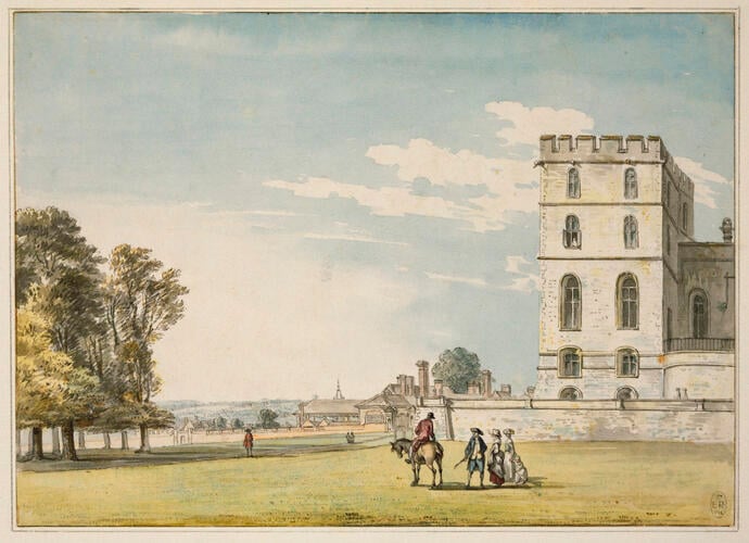 The south-east corner of the Castle and the Tennis Court, from the Little Park The south-east corner of the Castle and the Tennis Court, from the Little Park