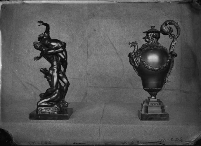 Glass plate negative of two bronzes Glass plate negative of two bronzes
