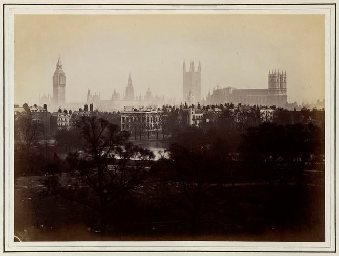 View across St James's Park of the Houses of Parliament and Big Ben