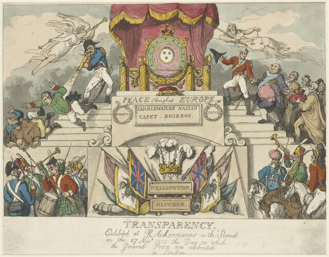 Transparency Exhibited at R. Ackermann's in the Strand, On November 27, 1815, the day on which the General Peace was celebrated in London