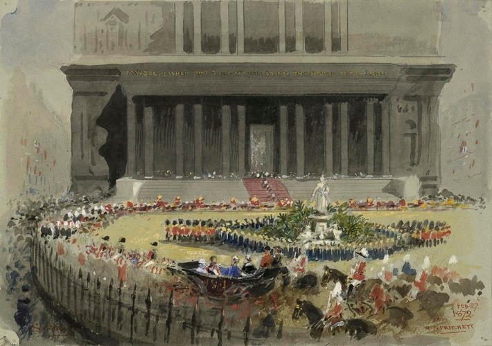 Thanksgiving Day, 27 February 1872: the Queen arriving at the west front of St Paul's Cathedral