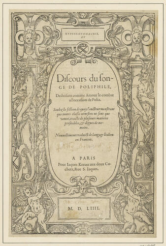 Master: Discours du Songe de Poliphile [Hypnerotomachia Poliphili]
Item: Title Page