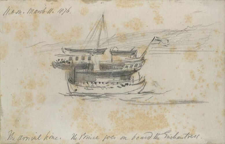 A barge alongside The Enchantress, 11 May 1876