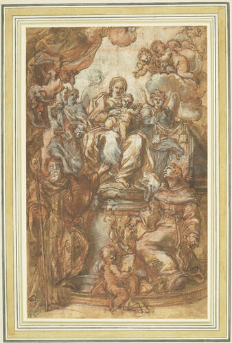 The Virgin and Child adored by a bishop and a monk