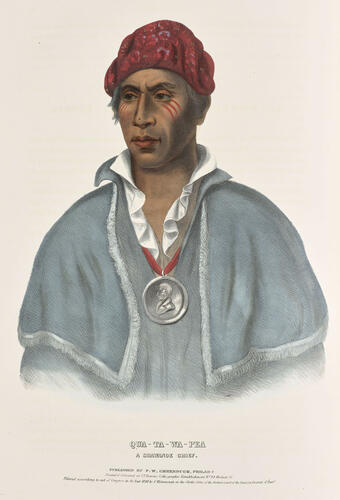 History of the Indian tribes of North America : with biographical sketches and anecdotes of the principal chiefs. Embellished with one hundred and twenty portraits from the Indian Gallery in the Department of War, at Washington ; v. 1 / by Thomas L. M'Kenney. . . and James Hall