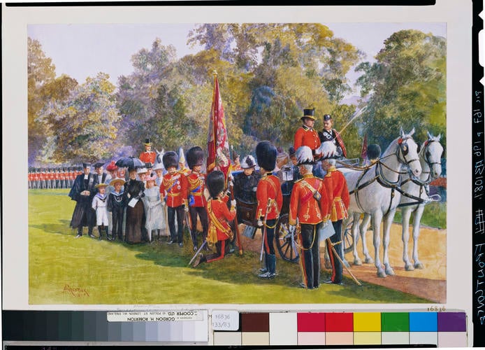 Queen Victoria presenting the State Colour to the Scots Guards, Windsor Great Park, 15 July 1899