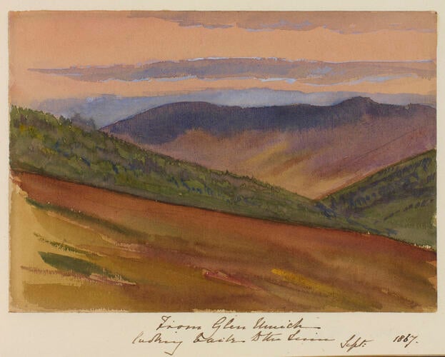 Master: SKETCHES FROM NATURE V. R. 1863 TO 1867
Item: Glen Muick looking back at the Linn