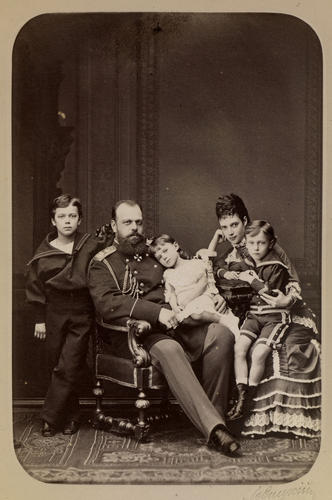 Alexander III, Emperor of Russia, when Tsesarevich with Maria Feodorovna, Empress of Russia, when Tsesarevna and their three eldest children