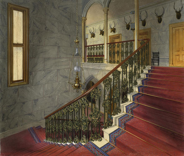 Balmoral Castle: the upper landing and staircase, from above