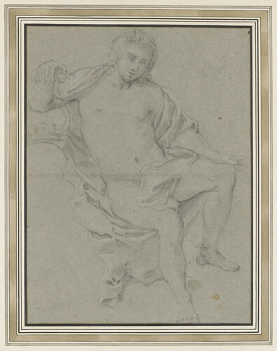 A seated male figure with a lyre