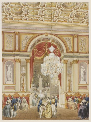 The gallery and fountain in the Salon des Prévots at the Hotel de Ville, 23 August 1855