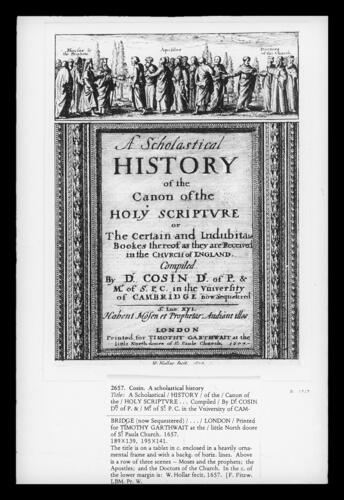 Cosin: A scholastical history; title page Cosin: A scholastical history; title page