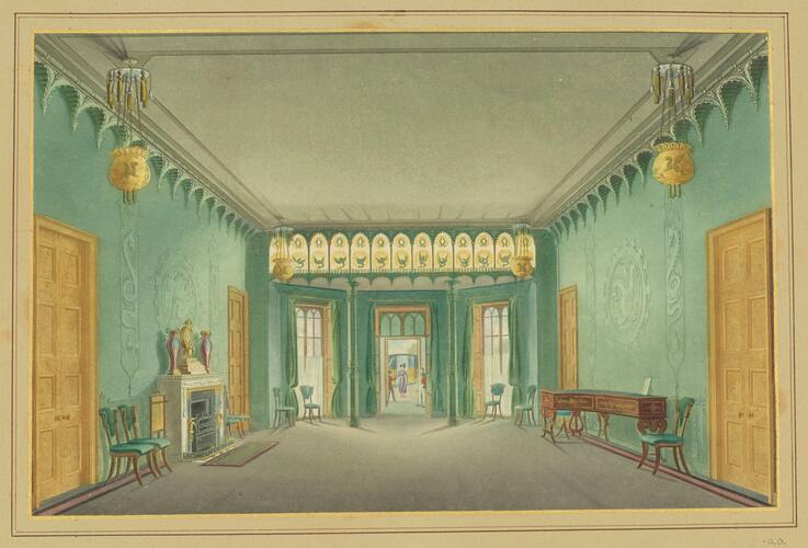 Master: Illustrations of Her Majesty's Palace at Brighton; formerly the Pavilion: executed by the Command of King George the Fourth, under the Superintendence of John Nash, Esq. , architect : to which is prefixed, A History of the Palace, by Edward Wedlake Brayley, Esq. , F. S. A.
Item: The Entrance Hall Master: Illustrations of Her Majesty's Palace at Brighton; formerly the Pavilion: executed by the Command of King George the Fourth, under the Superintendence of John Nash, Esq. , architect : to which is prefixed, A History of the Palace, by Edward Wedlake Brayley, Esq. , F. S. A.
Item: The Entrance Hall