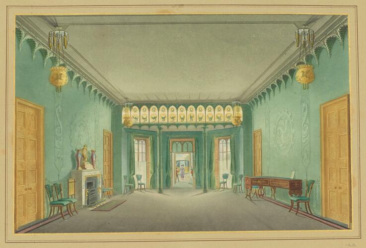 Master: Illustrations of Her Majesty's Palace at Brighton; formerly the Pavilion: executed by the Command of King George the Fourth, under the Superintendence of John Nash, Esq. , architect : to which is prefixed, A History of the Palace, by Edward Wedlake Brayley, Esq. , F. S. A.
Item: The Entrance Hall