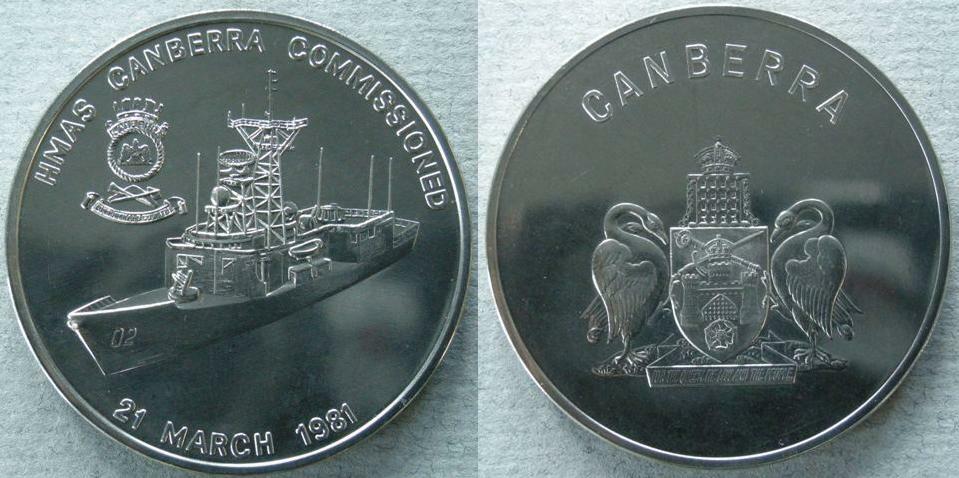Australia. Medal commemorating the commissioning of H. M. A. S. 'Canberra', 21st March 1981 Australia. Medal commemorating the commissioning of H. M. A. S. 'Canberra', 21st March 1981