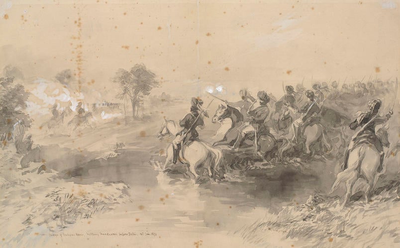 Visit of the Prince of Wales to India, November 1875 - January 1876: Military manoeuvres before Delhi; charge of Probyn's Horse, 14 January Visit of the Prince of Wales to India, November 1875 - January 1876: Military manoeuvres before Delhi; charge of Probyn's Horse, 14 January