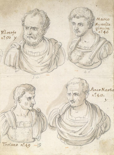 Four antique male busts Four antique male busts