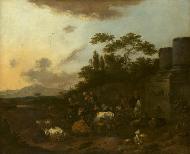 Landscape with Figures and Cattle Drinking at a Fountain Landscape with Figures and Cattle Drinking at a Fountain