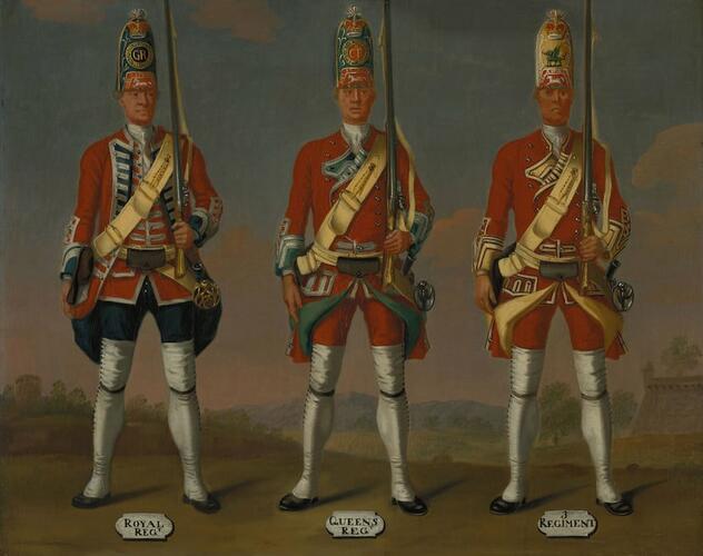 Grenadiers, 1st Royal, 2nd Queen's and 3rd Regiments of Foot, 1751