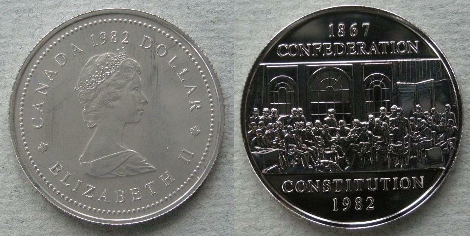 Canada. Dollar commemorating the proclamation of the Constitution Act, 1982