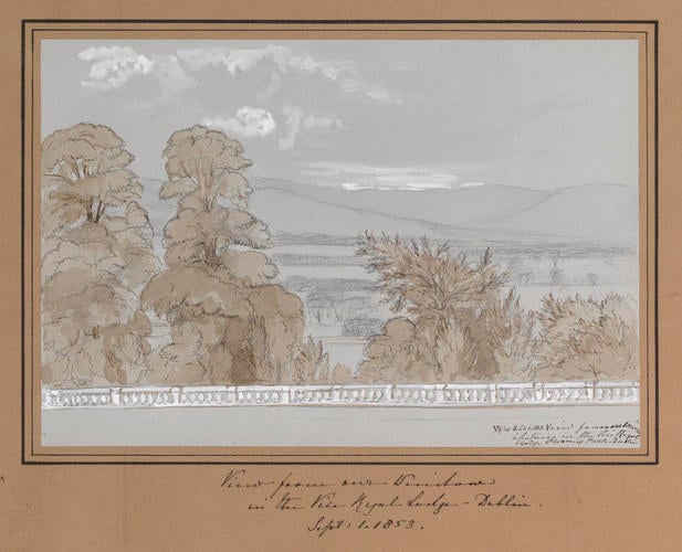 Master: Queen Victoria's Sketchbook 1848-1854
Item: View from our window in the Vice Regal Lodge - Dublin