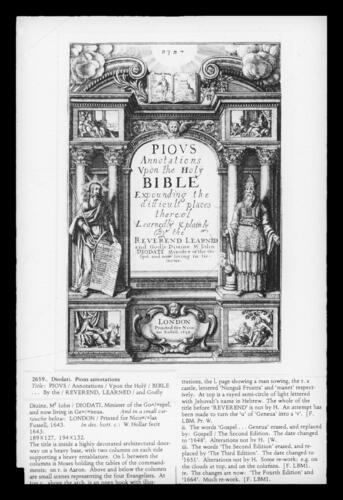 Diodati, 'Pious annotations'; title page Diodati, 'Pious annotations'; title page
