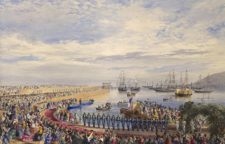 The Queen and Prince Albert landing on Alderney, 9 August 1854 The Queen and Prince Albert landing on Alderney, 9 August 1854