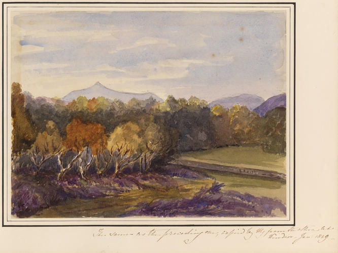 Item: View of the top of [Lochnagar] from the Banks of the the Dee in Balmoral