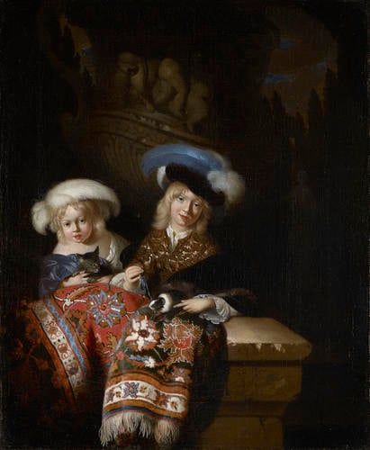 A Boy and a Girl with a Guinea-Pig and a Kitten A Boy and a Girl with a Guinea-Pig and a Kitten