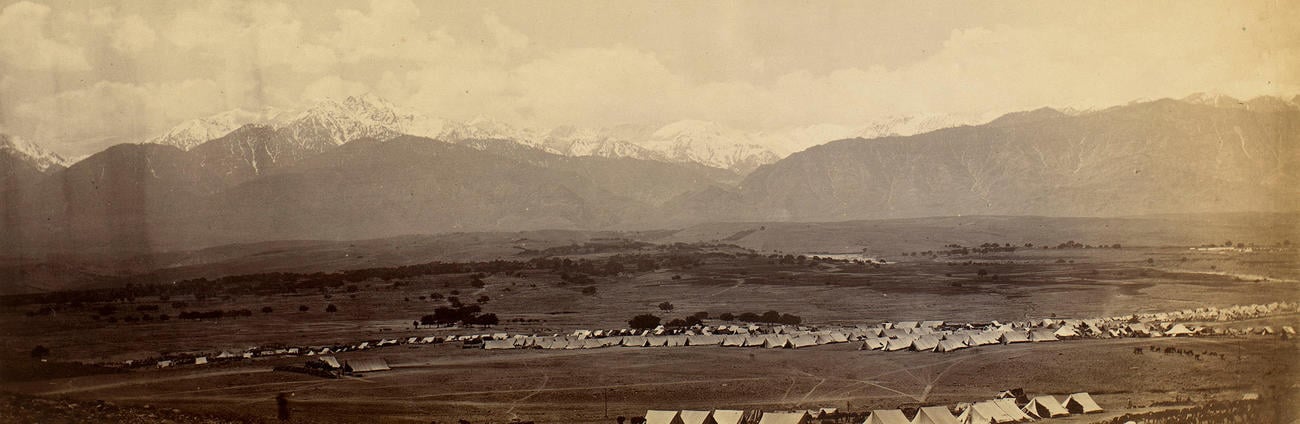 Panorama of a British military camp with Safed Koh behind Panorama of a British military camp with Safed Koh behind