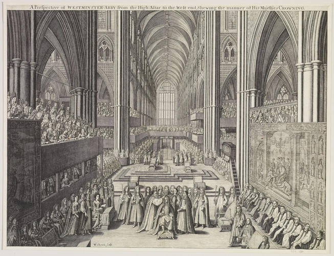 A Perspective of WESTMINSTER-ABBYfrom the High-Altar to the West end, Shewing the manner of His Majesties CROWNING